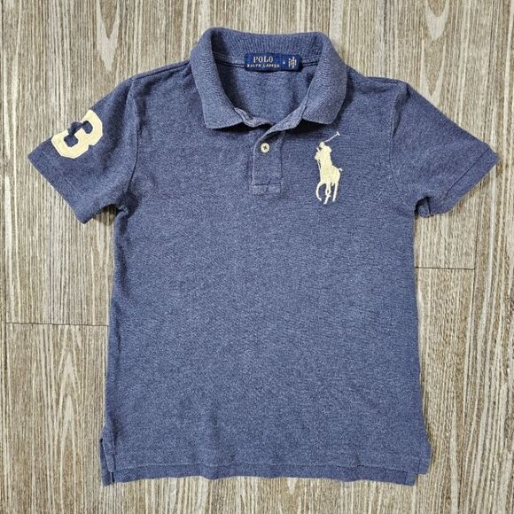 Polo Ralph Lauren Pony Logo Shirt No. 3 Boys Size 6 Heather Blue White Cotton - Picture 1 of 7